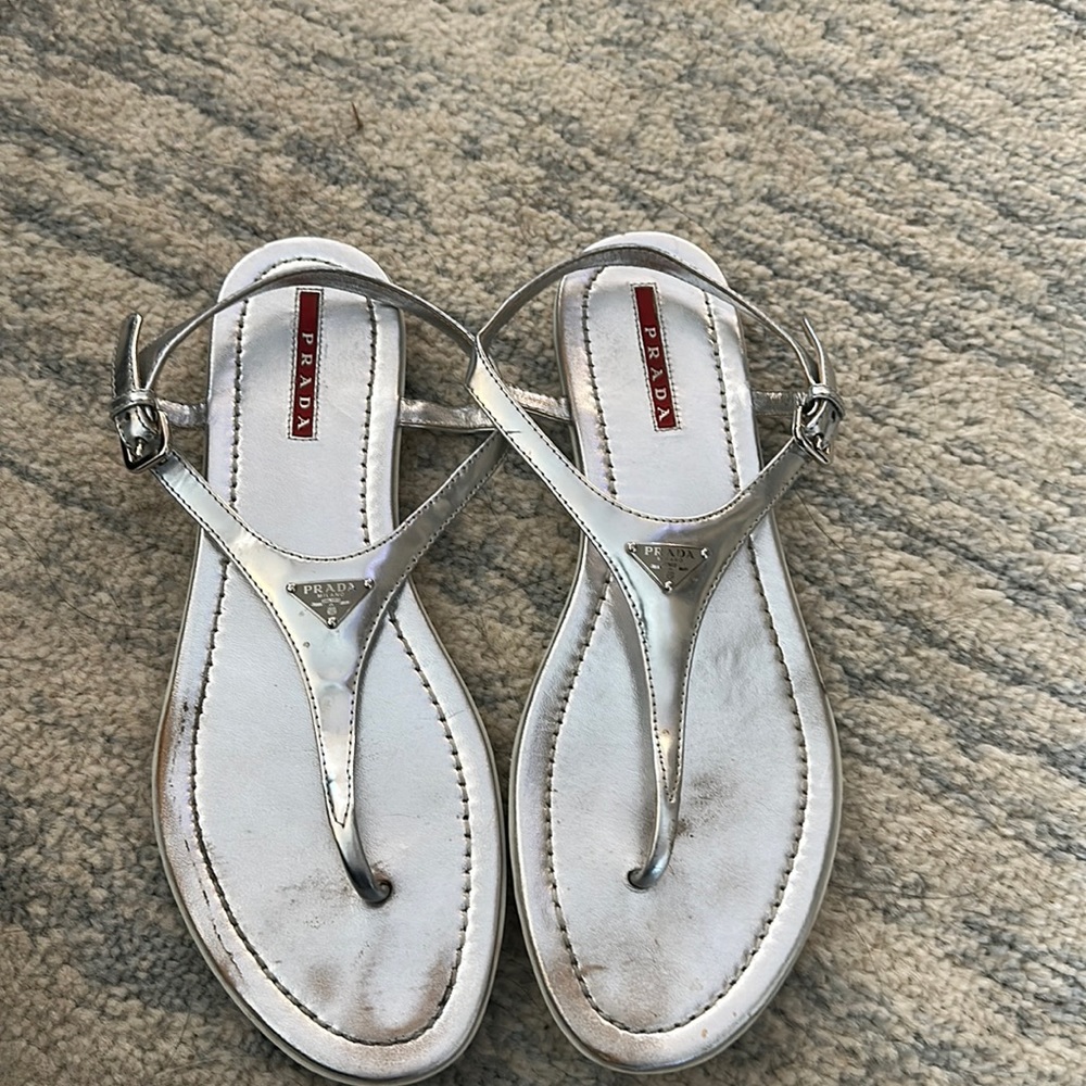 Prada silver thong sandals size 39